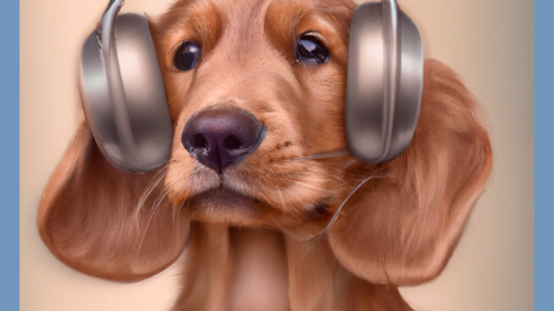 perro con auriculares para protegerse de la pirotecnia